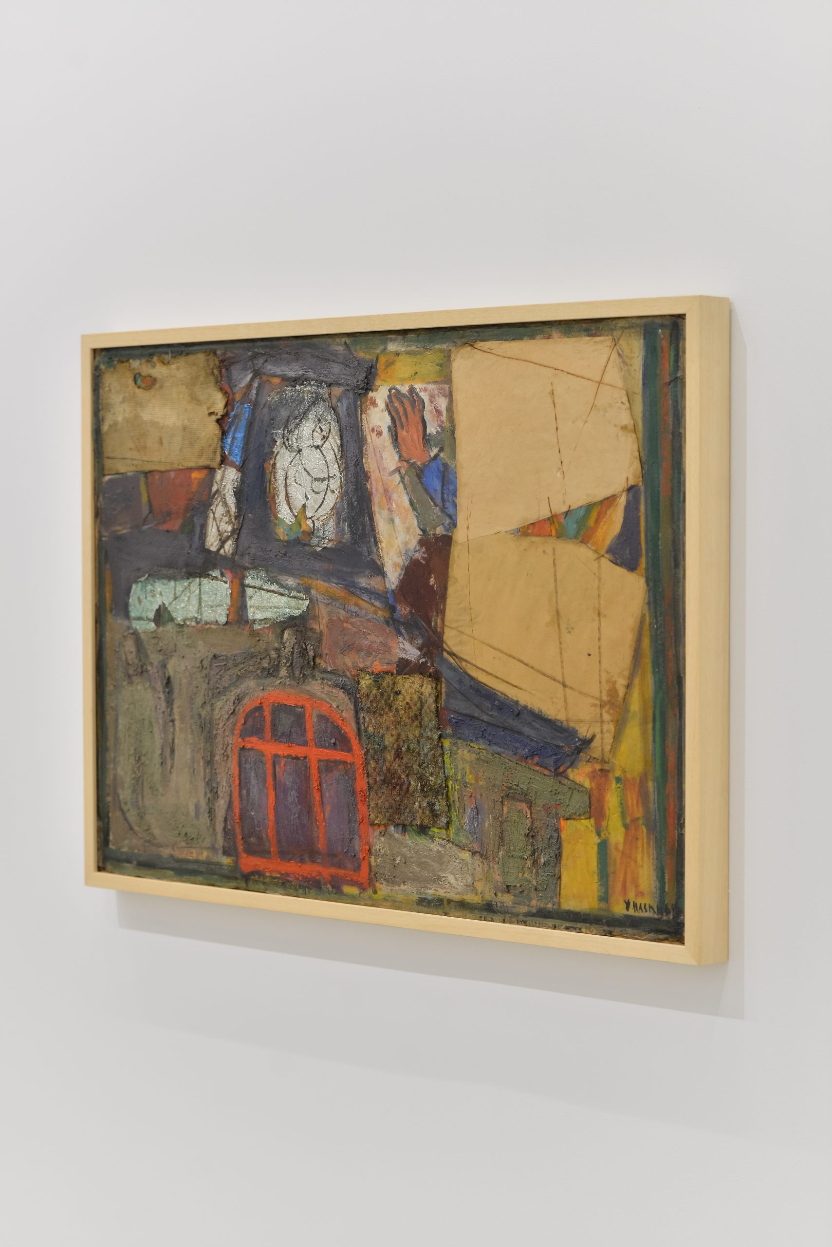 Yvonne Hasan, Fereastra roșie, 1969, tehnică mixtă pe carton, colaj