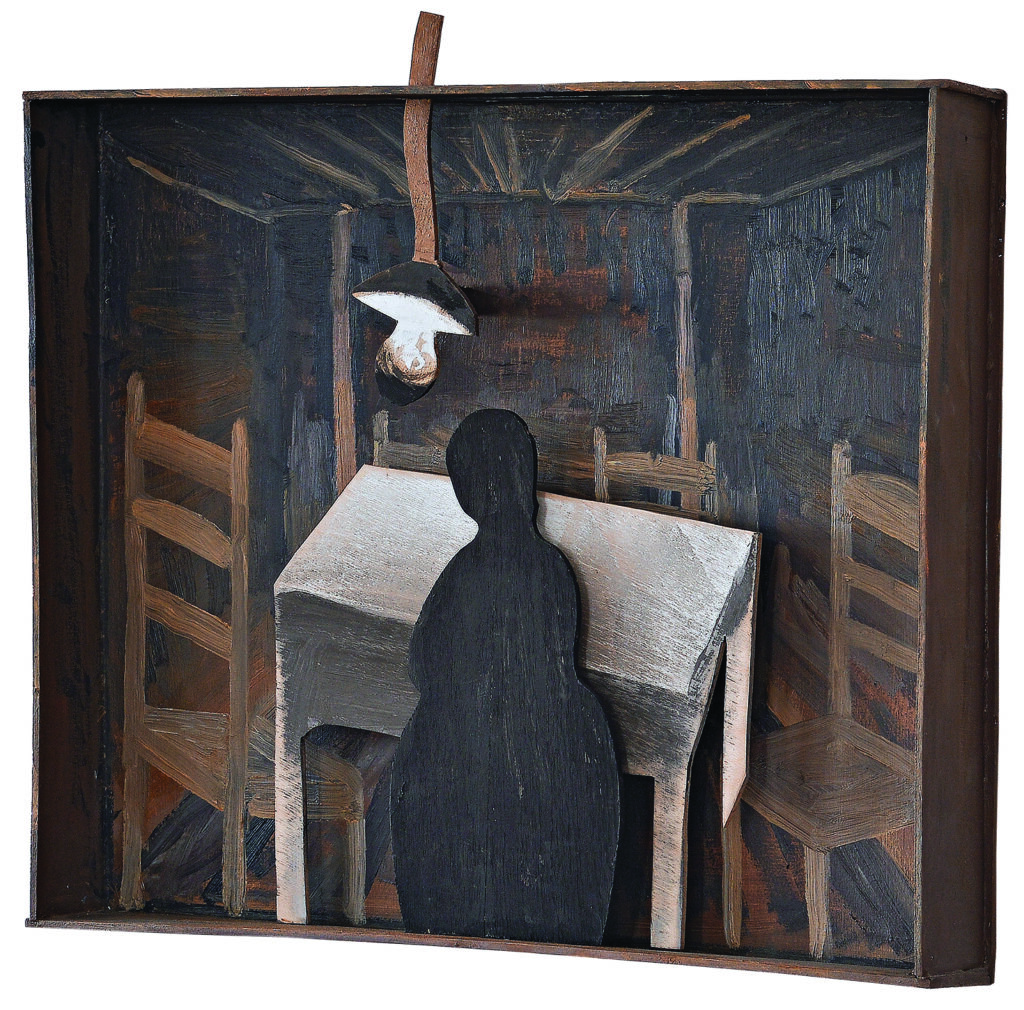 Potato Eaters, 2019, wooden diorama, 51 x 57 x 8 cm