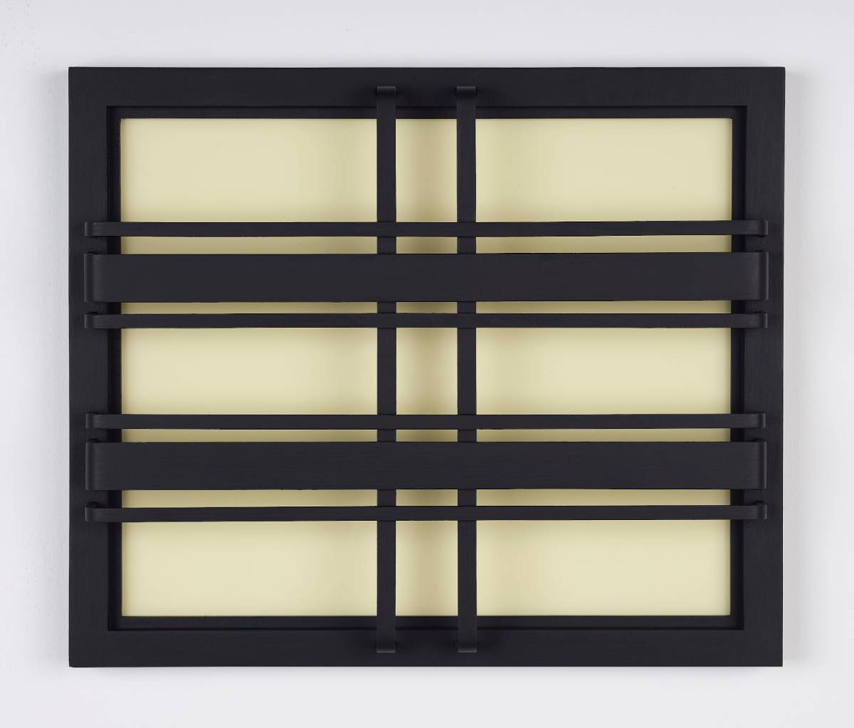 Black and Yellow Striped Window 2020 Wood, acrylic, plexiglass 55 x 47 x 8 cm