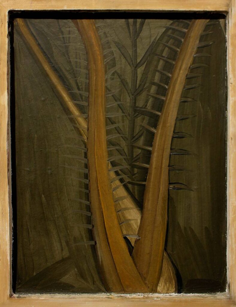 Plants with a Roman vibe, fresco in wood frame, 33,7x 43,5 cm, 2017