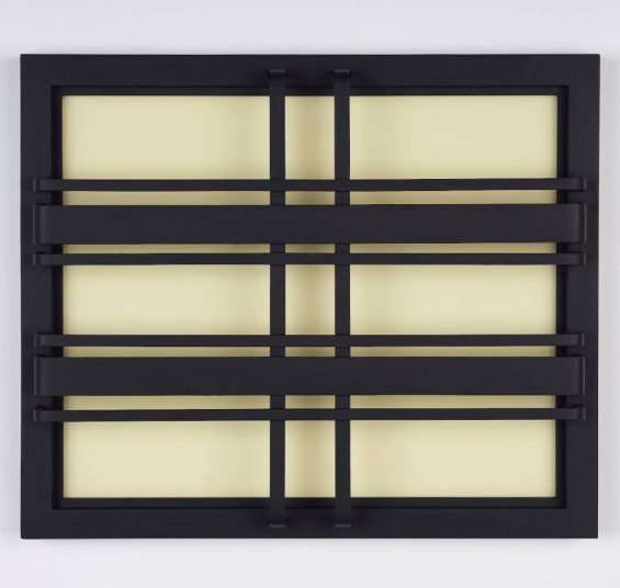 Black and Yellow Striped Window 2020 Wood, acrylic, plexiglass 55 x 47 x 8 cm