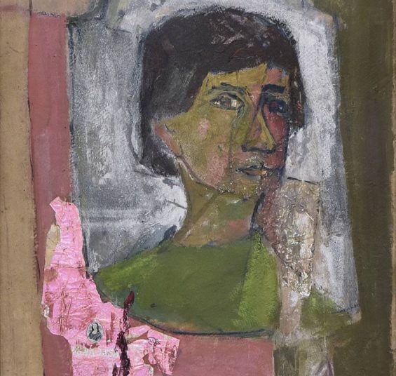 Portrait in the mirror (self portrait) mixed media on cardboard, collage _ 67 x 48,5cm _ 1968